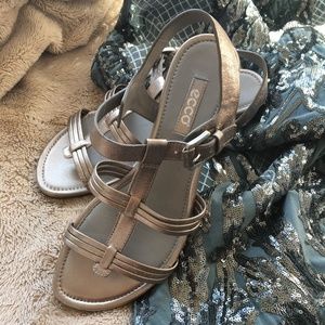 Ecco Champagne Metallic Leather Sandal